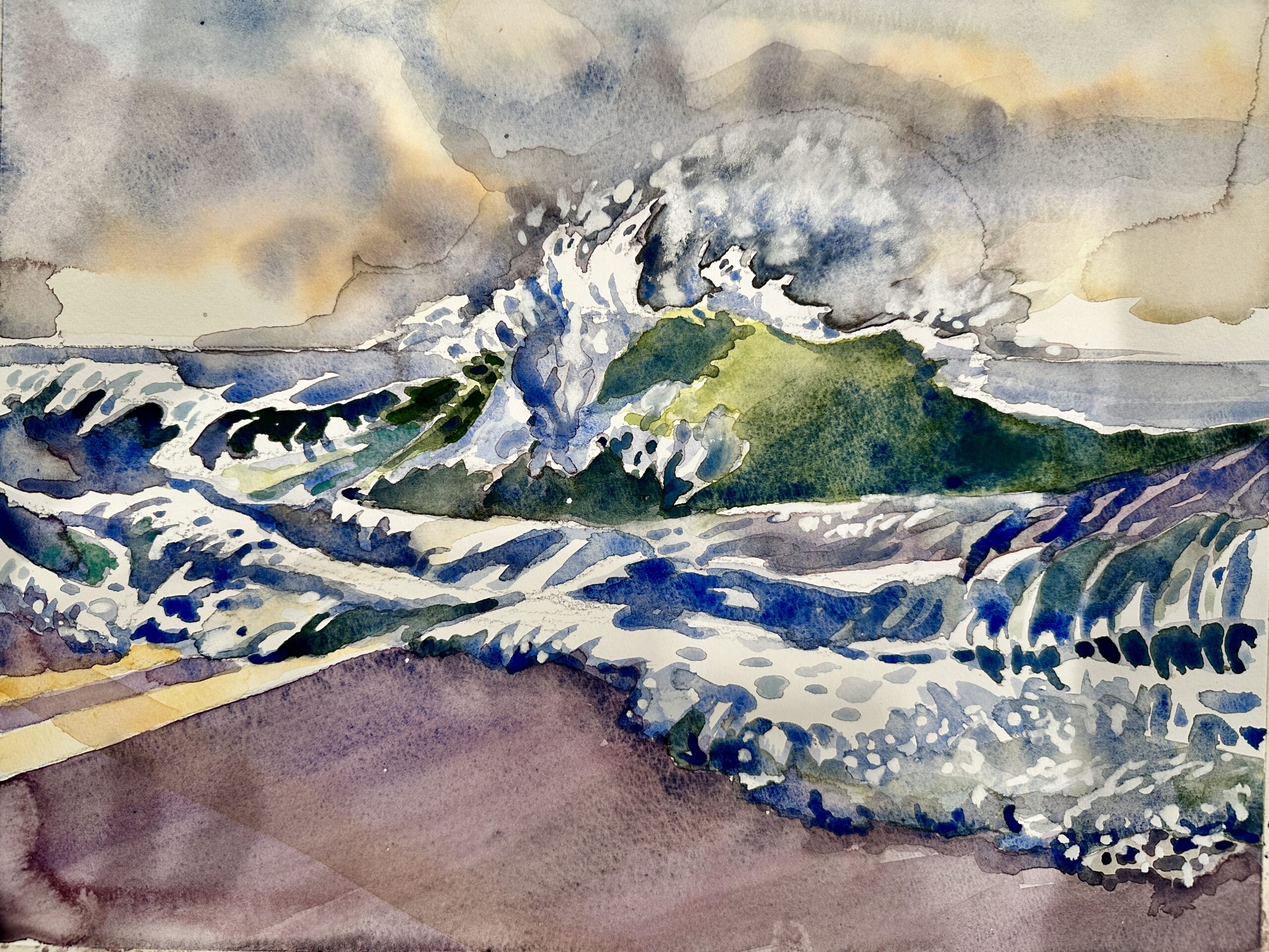 Crashing Wave Watercolor Painting