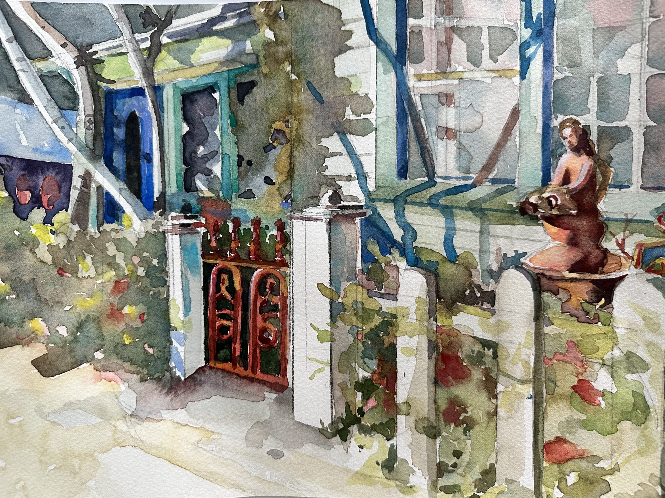 Garden in Gloucester watercolor painting